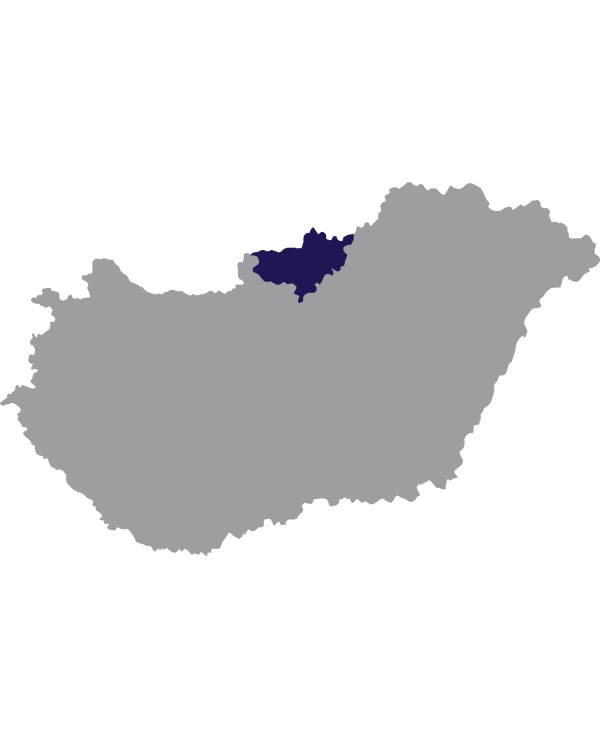 Landkaart Hongarije grijs met comitaat Nógrad donkerblauw op transparante achtergrond - 600 * 733 pixels